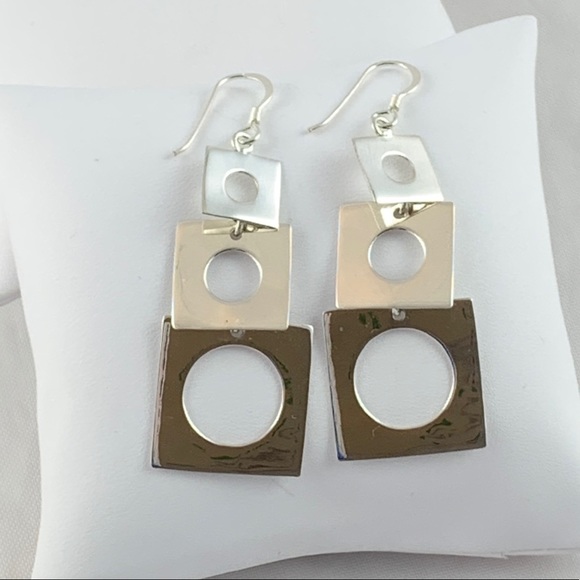 Gorgeous Tri-square Earrings 925 Sterling NEW - Picture 2 of 5